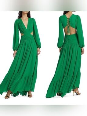 NWOT PatBO Emerald Green Maxi Dress with Cutout Detail